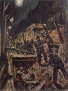 Waldemar Rosler U-train-building in night oil painting on canvas